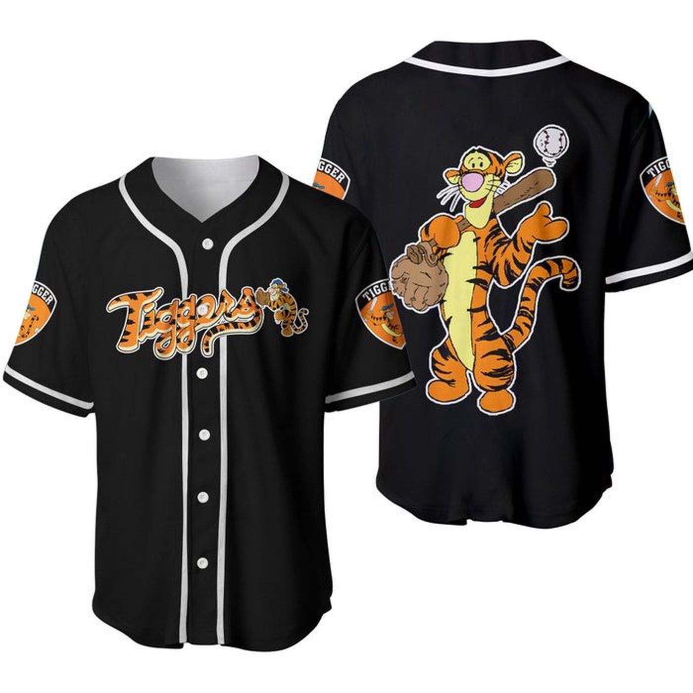 Tigger Winnie Pooh Orange Black Cute Disney Unisex Cartoon Graphic Custom Baseball Jersey - Stylish & Comfy Outfit - Bafud