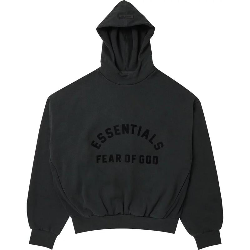 Fear of God Essentials Hoodie 'Jet Black' - High-Quality Graphic Long Sleeve Sweatshirt for Men's Casual Outdoor Wear, Oversized Fit, Comfortable & Durable - Menswear