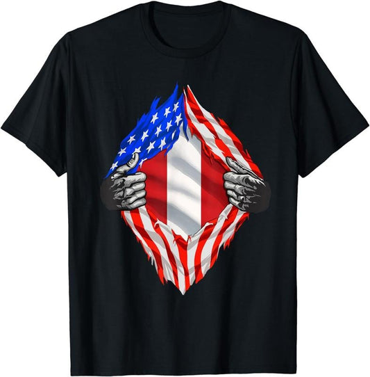 [100% Cotton] Peru Shirt Peruvian American Flag Hispanic Roots Peruvian T-Shirt