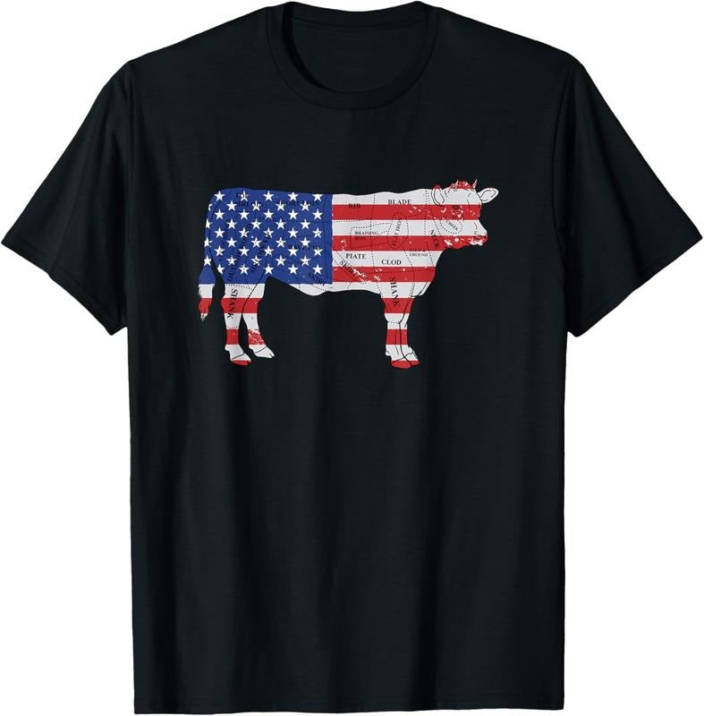 100% Cotton American USA Flag BBQ - American Butcher - American Beef T-Shirt