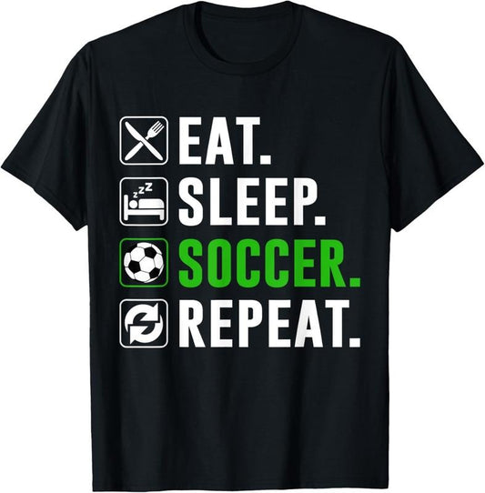 100% Cotton Eat Sleep Soccer Repeat Funny Soccer Player T-Shirt
