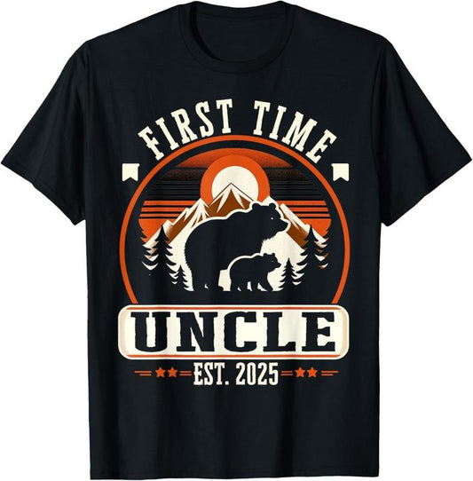 100% Cotton First Time Uncle Est 2025 for New Dad Funny Fathers Day T-Shirt