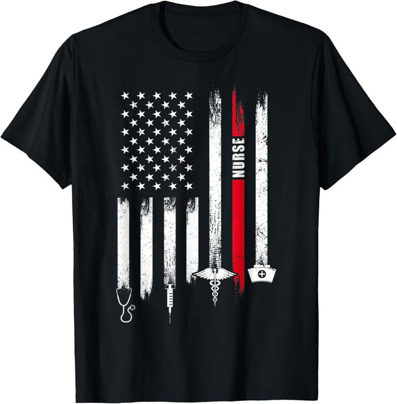 100% Cotton Funny American Flag Nurse Day Gift Idea T-Shirt