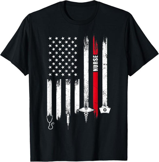 100% Cotton Funny American Flag Nurse Day Gift Idea T-Shirt