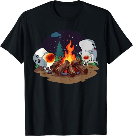 [100% Cotton]Funny Smores Marshmallow Campfire Roasting Bonfire Camping T-Shirt