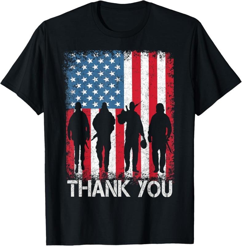 100% Cotton Patriotic American Flag Thank You For Men Women  Girl Boy T-Shirt