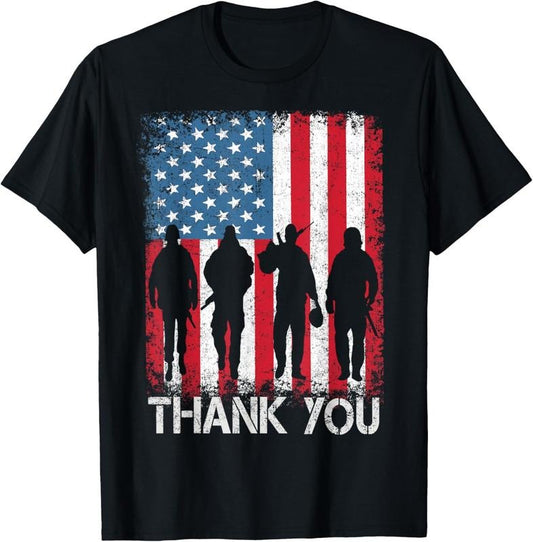 100% Cotton Patriotic American Flag Thank You For Men Women  Girl Boy T-Shirt