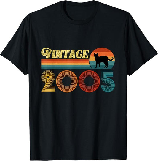 100% Cotton Vintage Funny Cat Shirt Birthday Gift 2005 Men Women 19 Year T-Shirt