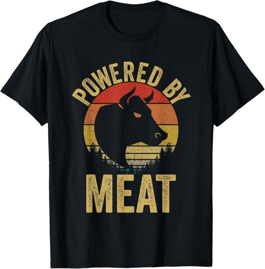 100% Cotton Vintage Powered By Meat Carnivore Meat Eater T-Shirt