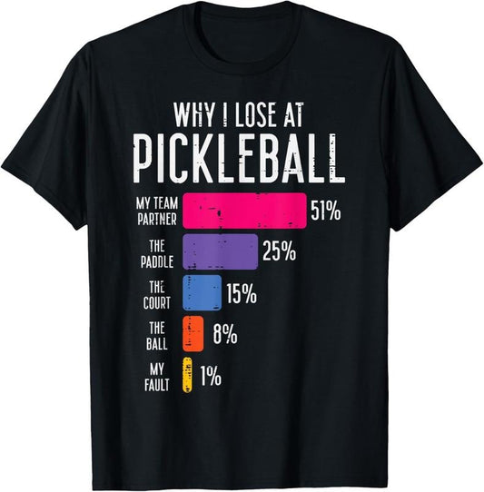 100% Cotton Why I Lose At Pickleball Funny Pickle Ball Women Men  T-Shirt