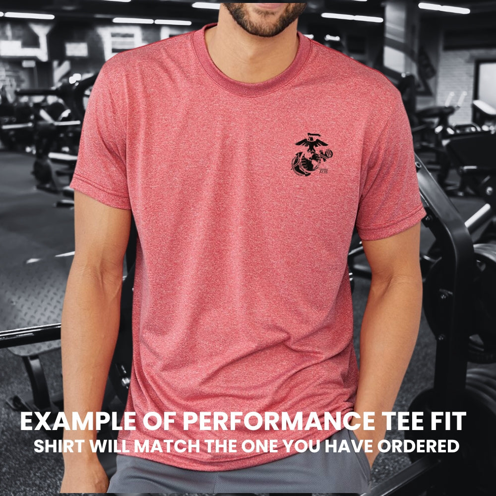 Black Left Chest Eagle, Globe, and Anchor Established Performance T-Shirt- Grey Logo