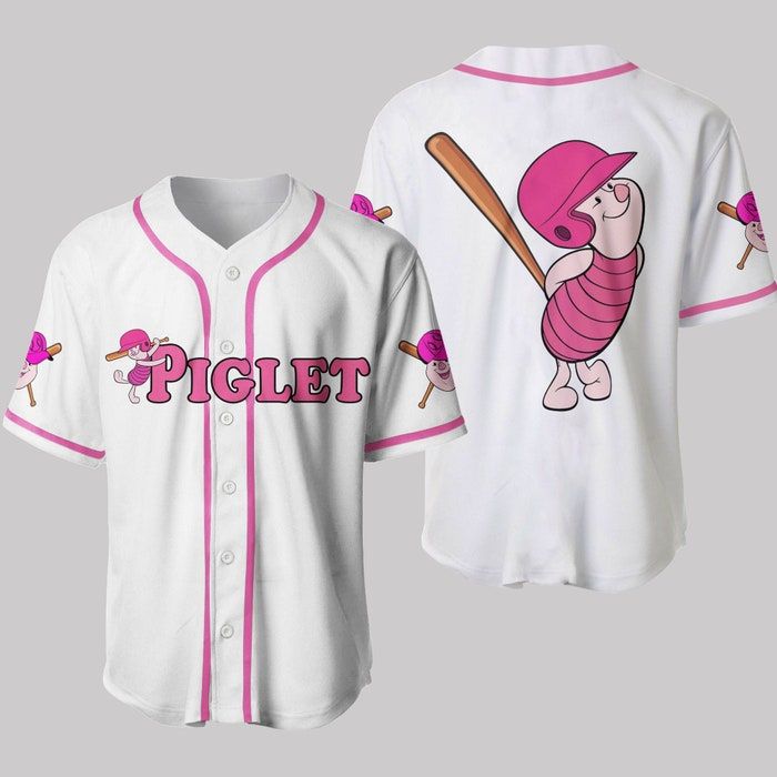 Piglet Winnie The Pooh White Pink Disney Unisex Cartoon Graphics Casual Outfits Custom Baseball Jersey Gift for Men Dad - Bafud