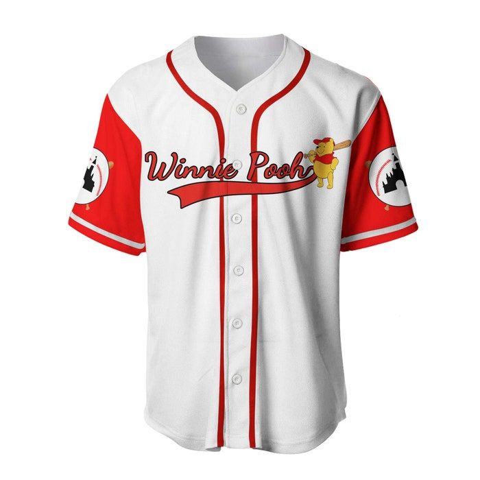 Winnie The Pooh White Red Disney Unisex Cartoon Graphic Casual Outfits Custom Baseball Jersey - Bafud