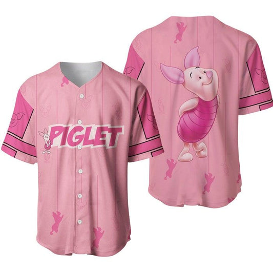Cute Piglet Winnie The Pooh Pink Disney Unisex Cartoon Graphics Casual Outfits Custom Baseball Jersey - Bafud