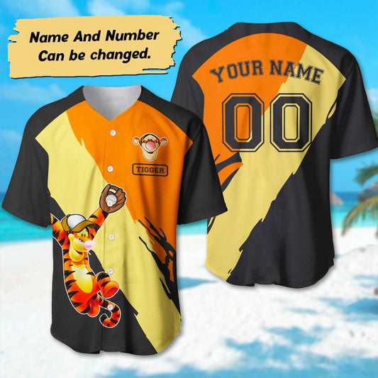 Personalized Tigger Baseball Jersey, Winnie The Pooh Character Baseball Player Shirt, Tigger Jersey Team, Funny Tigger Lover 3D Shirt - Bafud
