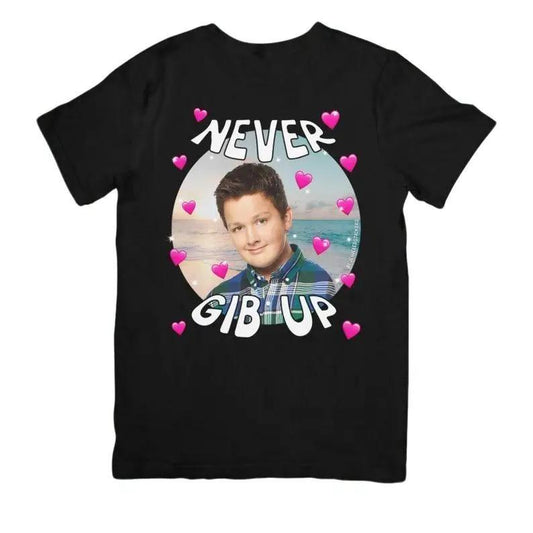 Never Gib Up - Gibby iCarly Joke Funny Gen Z Shirt Dank Meme Humor Nickelodeon Top Menswear Streetwear Shortsleeve Crewneck Tropical Casual  Tshirt