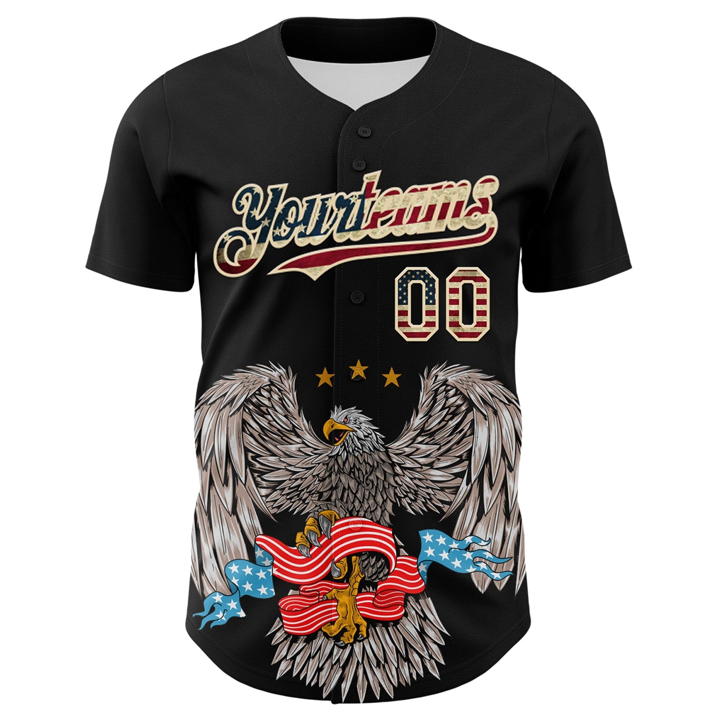 Custom Black Vintage USA Flag-Cream 3D Patriotic American Symbol Eagle Authentic Baseball Jersey