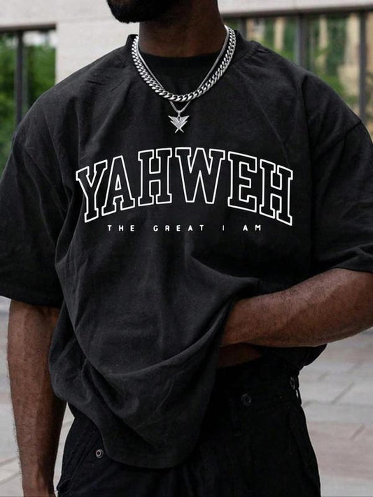 Men's Letter Print Drop Shoulder Tee, Regular Fit Casual Short Sleeve Round Neck T-shirt for Summer, Fashion Men's Top for Daily Wear, Graphic Tees, T Shirts for Men, Casual Street Style