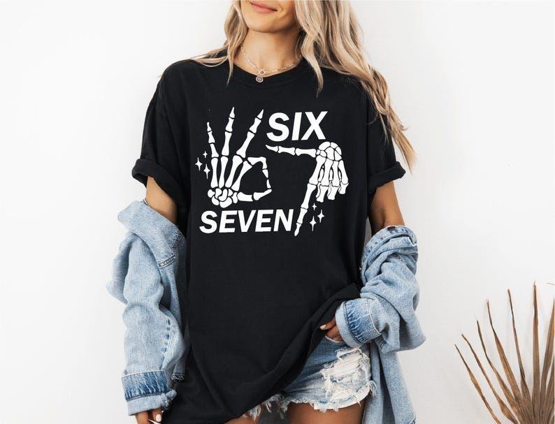 6 7 Meme Shirt, Funny Skeleton Hands t-shirt, Halloween Couples Sweatshirt, Trendy Shirt, Six Seven T-shirt, 67 Couples Tee