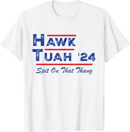 Adult Humor Shirts, Funny Hawk Tuah 24 Spit On That Thang T-Shirt Cotton - Classic Casual Tee, Short Sleeves, Fabric Menswear