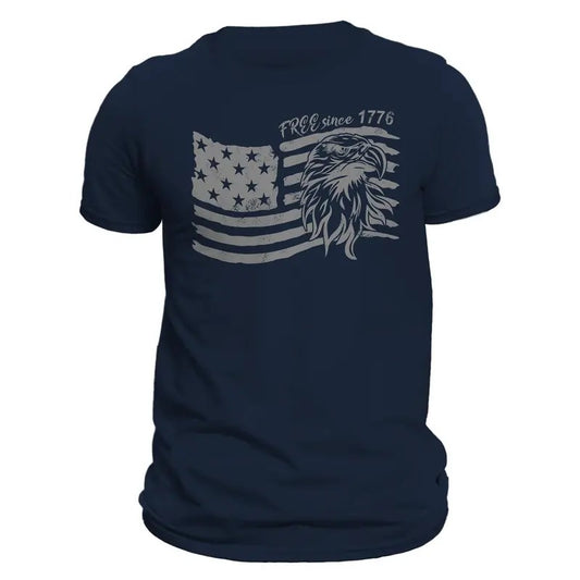 America Free Since 1776 Flag T-Shirt - Casual Cotton Crewneck with Flag Design, Soft and Classic Style