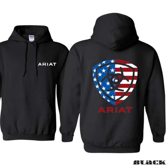 Ariat Hoodie, Classic American Flag Logo Design, Unisex, Ideal for Outdoor Activities and Casual Wear  Hoodie, Womenswear. Underwear