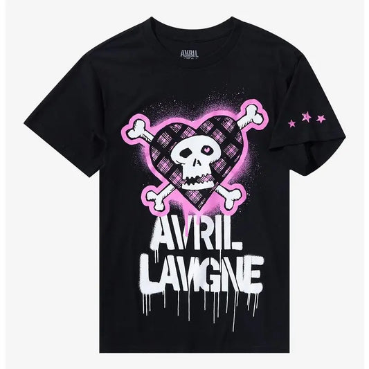 Avril Lavigne Pink Punk Skull Boyfriend Fit Girls T-Shirt