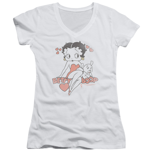 Betty Boop Classic With Pup - Juniors V-Neck T-Shirt