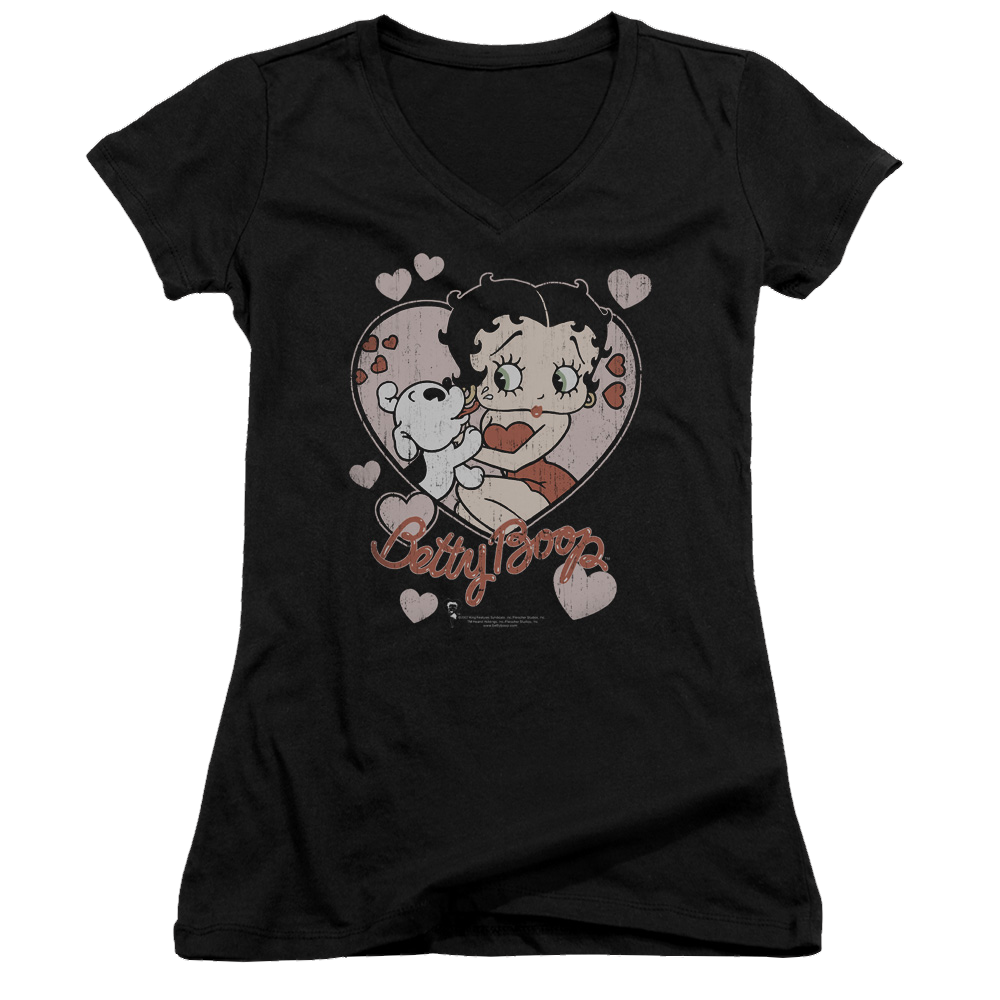 Betty Boop Classic Kiss - Juniors V-Neck T-Shirt