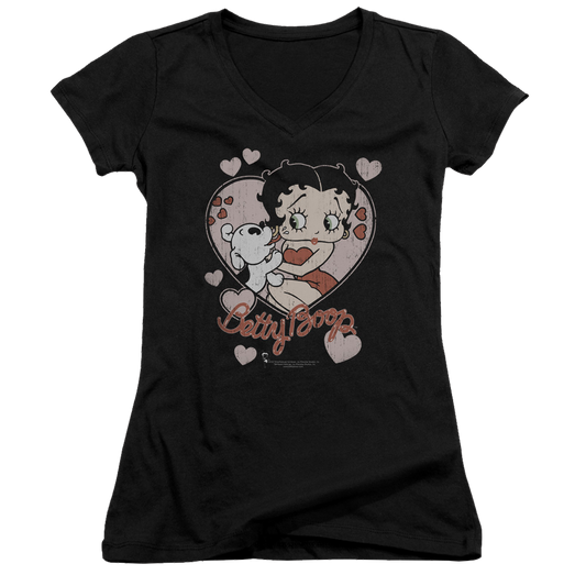 Betty Boop Classic Kiss - Juniors V-Neck T-Shirt