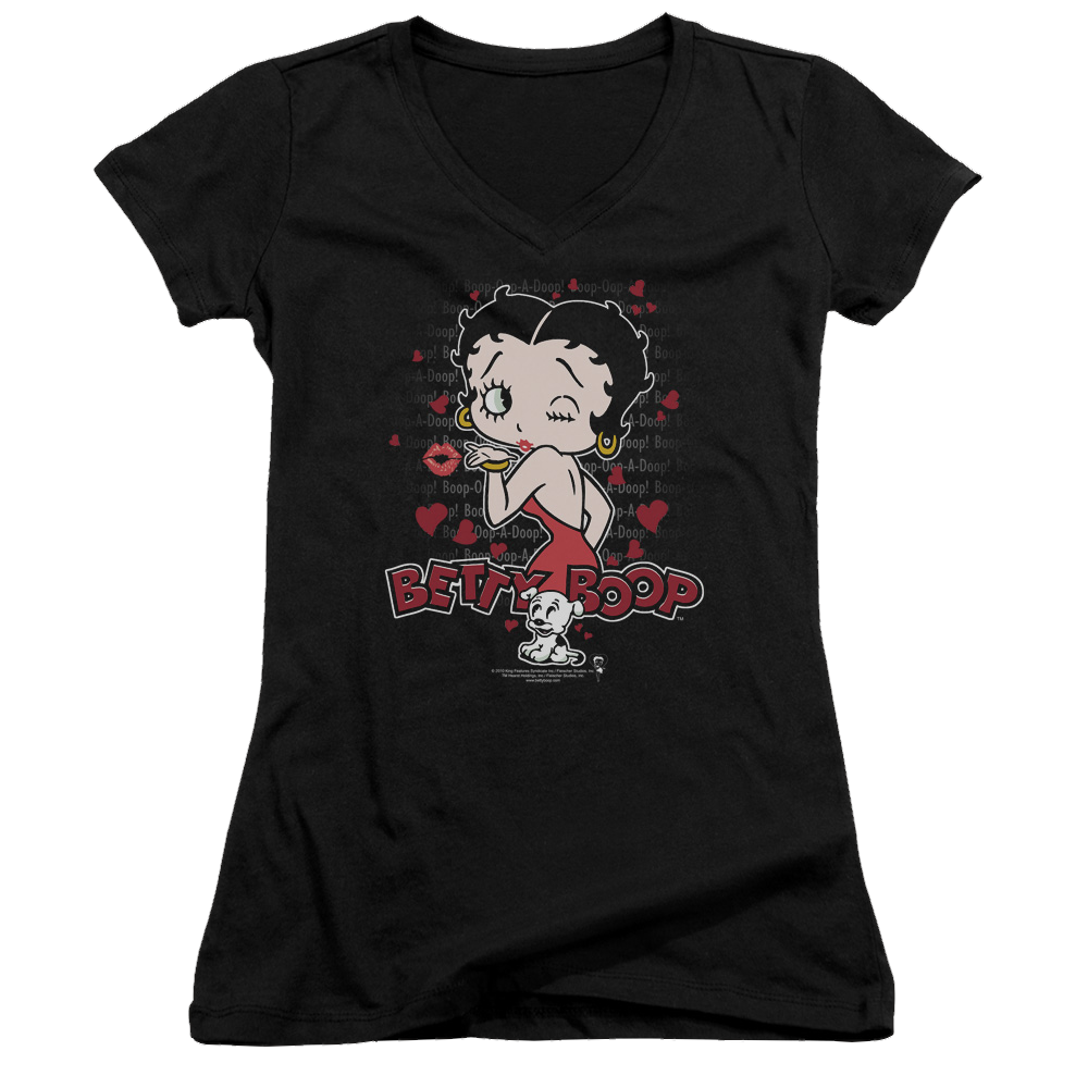 Betty Boop Classic Kiss - Juniors V-Neck T-Shirt Style001