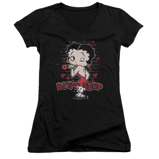Betty Boop Classic Kiss - Juniors V-Neck T-Shirt Style001