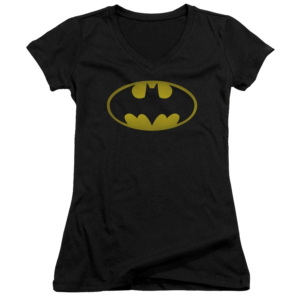 Batman Washed Bat Logo - Juniors V-Neck T-Shirt