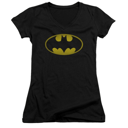Batman Washed Bat Logo - Juniors V-Neck T-Shirt
