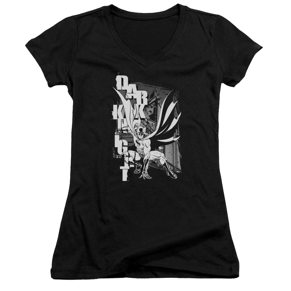 Batman Vertical Letters - Juniors V-Neck T-Shirt