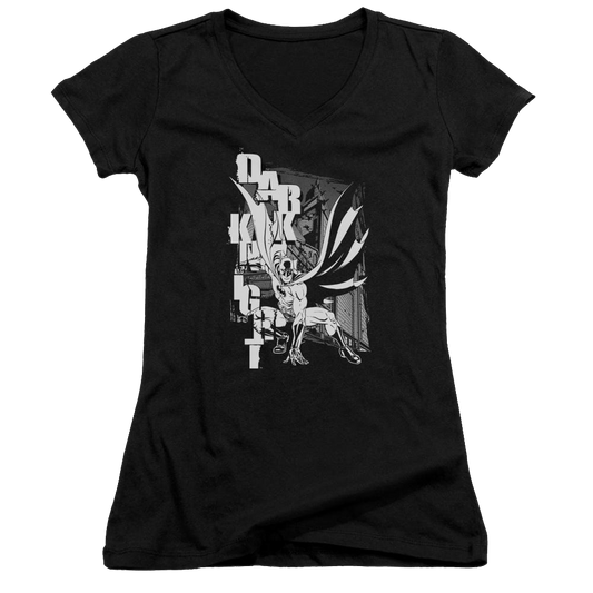 Batman Vertical Letters - Juniors V-Neck T-Shirt