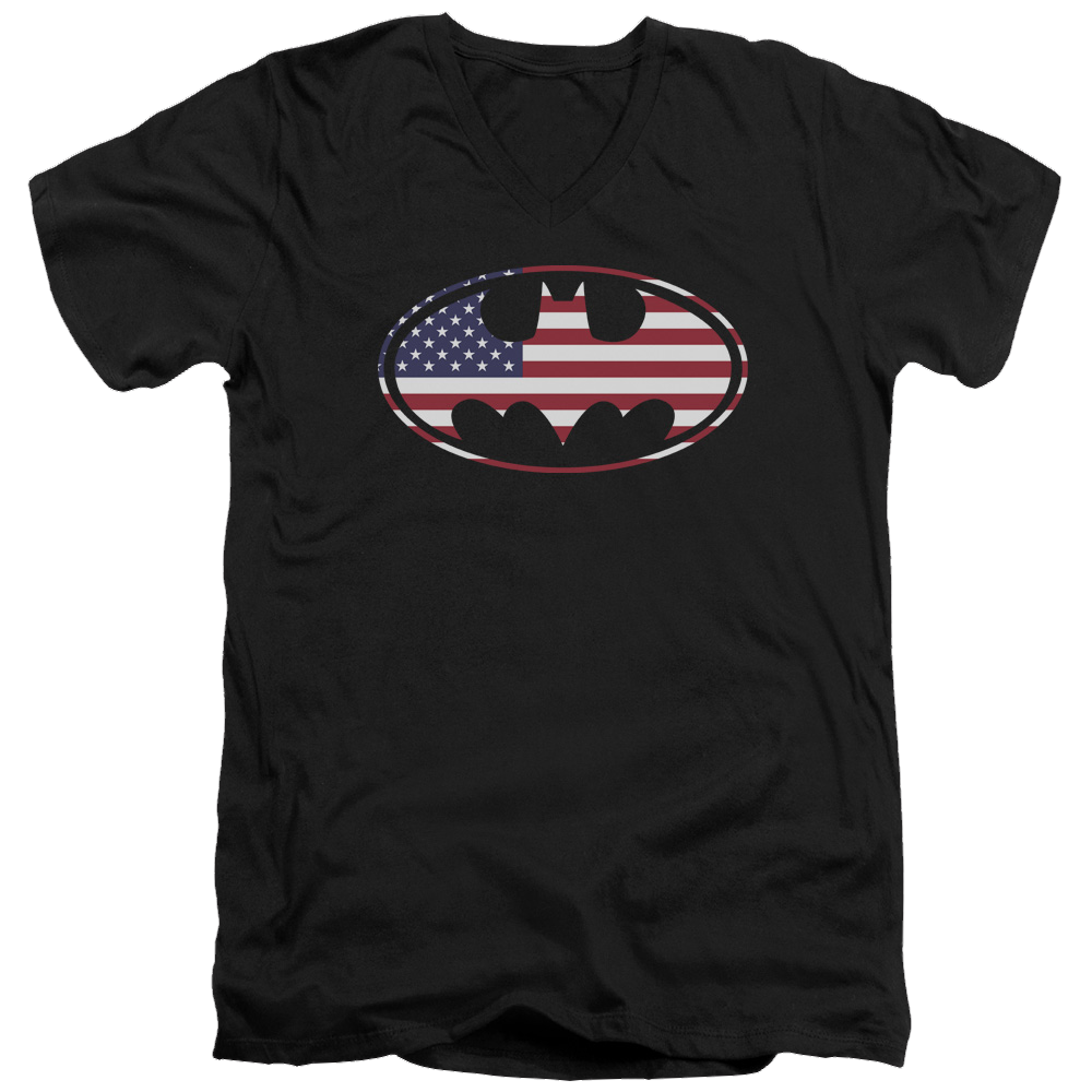 Batman American Flag Oval - Men's V-Neck T-Shirt