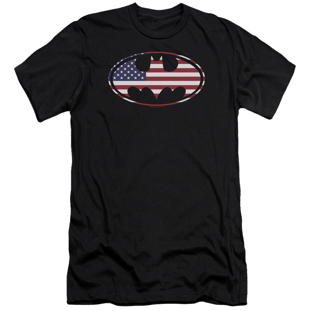 Batman American Flag Oval - Men's Premium Slim Fit T-Shirt