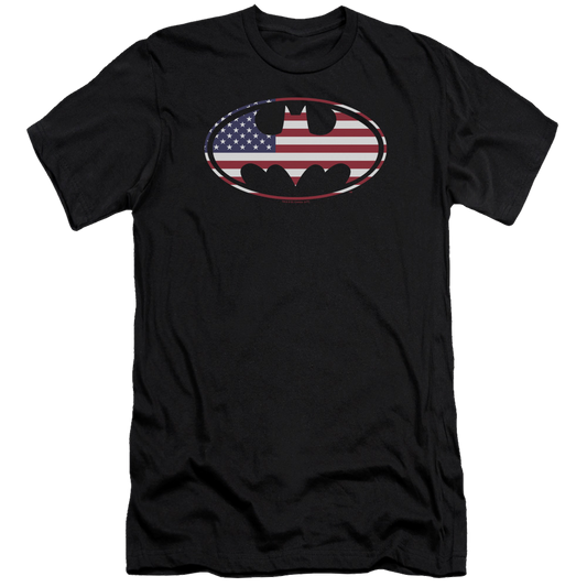 Batman American Flag Oval - Men's Premium Slim Fit T-Shirt