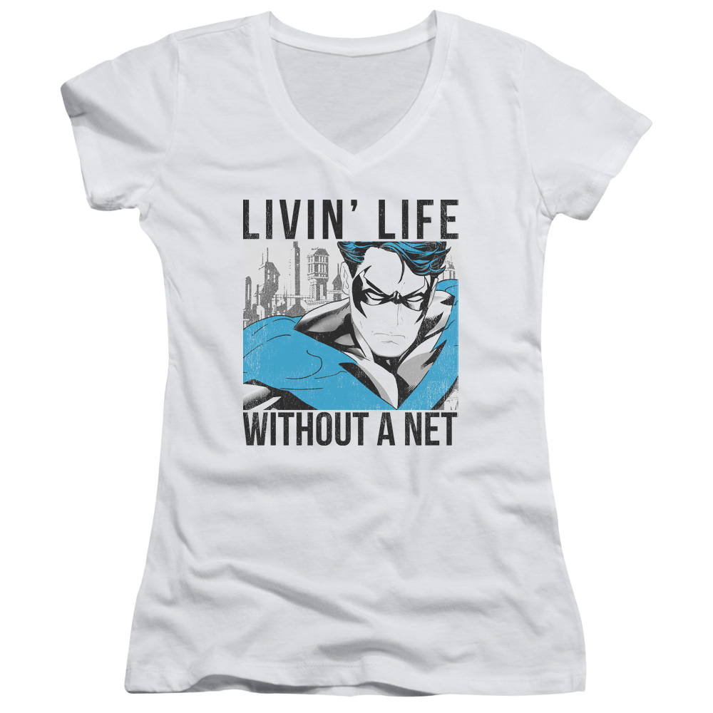 Batman Without A Net - Juniors V-Neck T-Shirt
