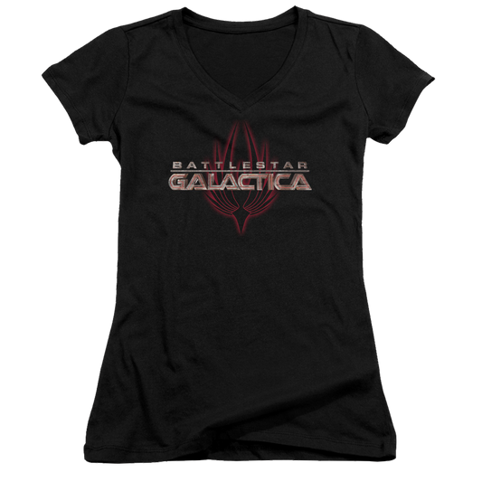 Battlestar Galactica Logo With Phoenix - Juniors V-Neck T-Shirt