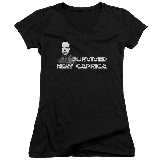 Battlestar Galactica I Survived New Caprica - Juniors V-Neck T-Shirt
