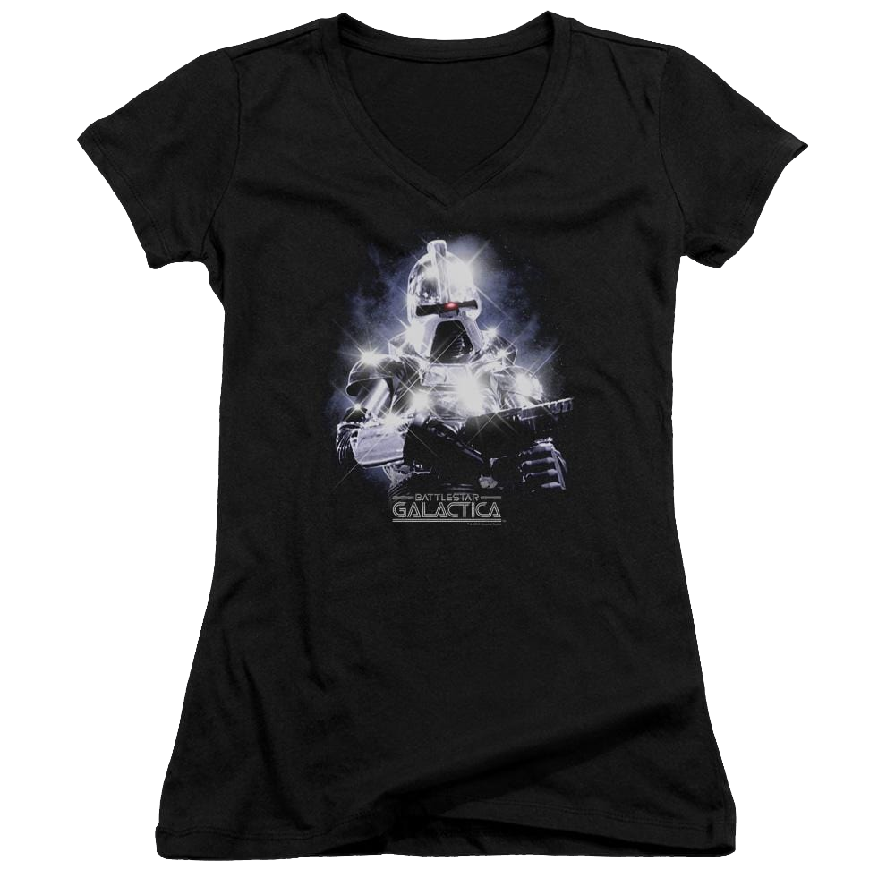 Battlestar Galactica 35th Anniversary Cylon - Juniors V-Neck T-Shirt