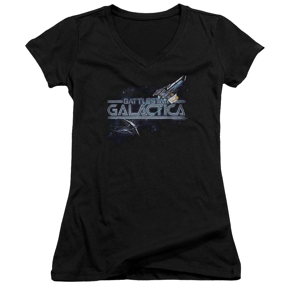 Battlestar Galactica Cylon Persuit - Juniors V-Neck T-Shirt