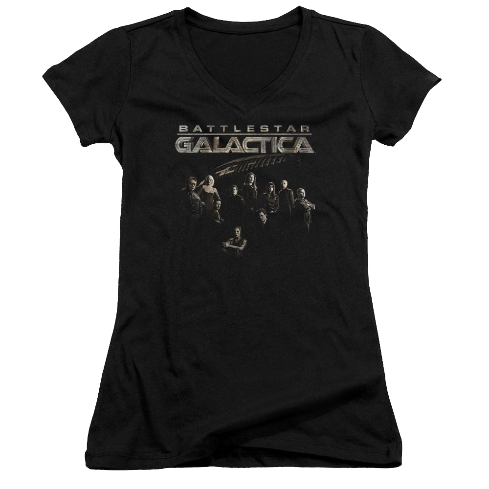 Battlestar Galactica Battle Cast - Juniors V-Neck T-Shirt