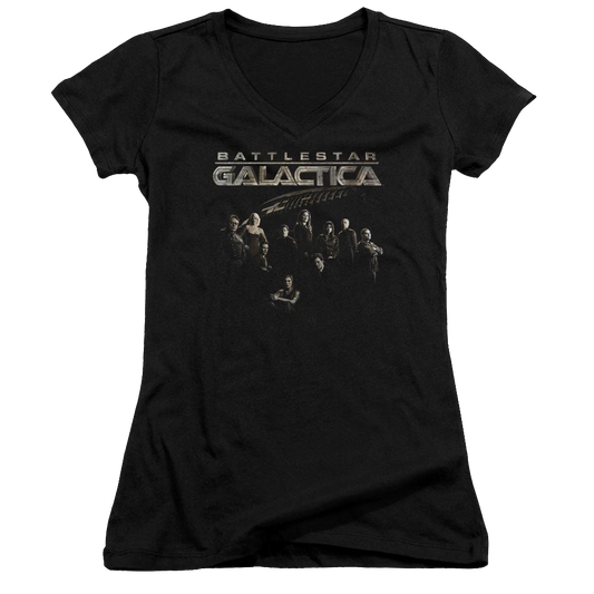 Battlestar Galactica Battle Cast - Juniors V-Neck T-Shirt