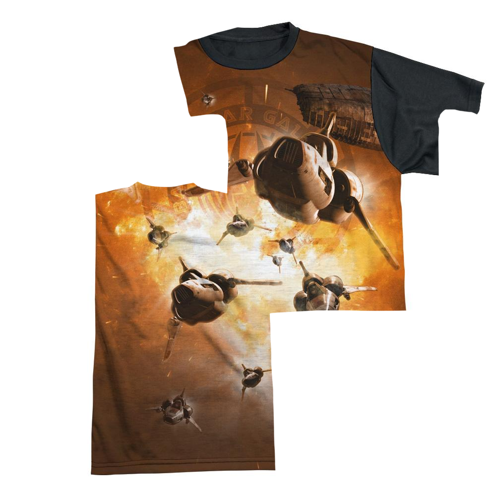 Battlestar Galactica Dog Fight - Men's Black Back T-Shirt