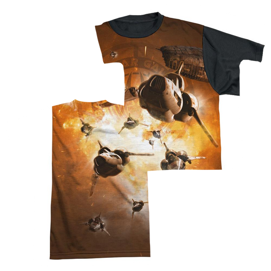 Battlestar Galactica Dog Fight - Men's Black Back T-Shirt
