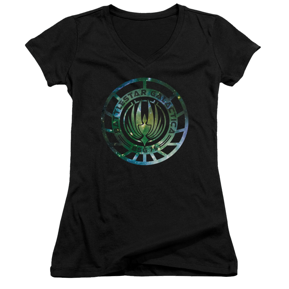 Battlestar Galactica Galaxy Emblem - Juniors V-Neck T-Shirt