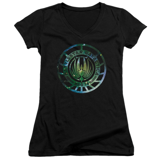 Battlestar Galactica Galaxy Emblem - Juniors V-Neck T-Shirt